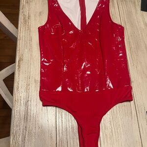 superdown Red Bodysuit with Plunging V-neckline and High-cut Leg